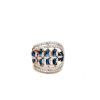Elegant Blue Sapphire Ring with Multiple Diamond Rows