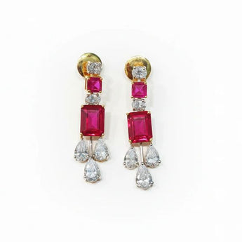 Long Ruby and Diamond Graduated Drop Earrings in 14K White Gold