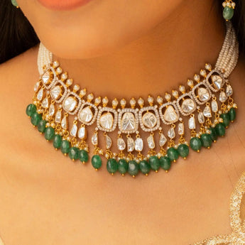 Dazzling Polki & Emerald Bridal Necklace Best lab grown diamond jewellery brand