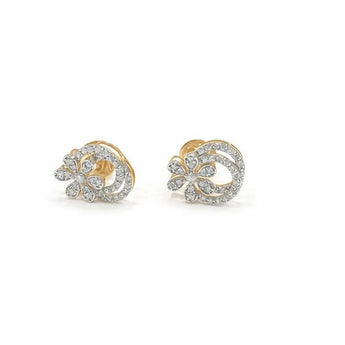 Elegant Floral Diamond Stud Earrings in Gold