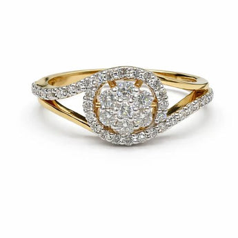 Yellow Gold Diamond Halo Ring with Round Cluster Center