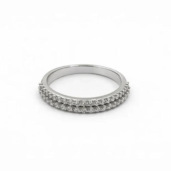 14KT White Gold Double-Row Diamond Wedding Band with Pave Diamonds