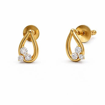 14K Yellow Gold Diamond Open Pear Drop Earrings with Trio Cluster Accent
