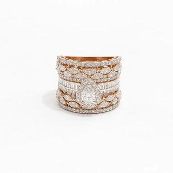 3.403 Carat Pear Shaped Diamond Ring with Wide Multi Row Setting