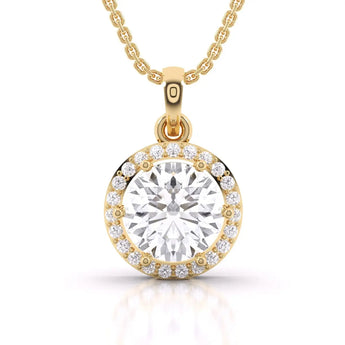 Shop Halo Gold Solitaire Diamond Pendant Online | Ivana Jewels Best lab grown diamond jewellery brand