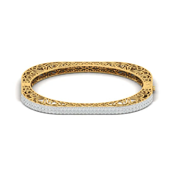 2.15 Carat Diamond Gold Square Bangle - Best Lab Grown Diamond.