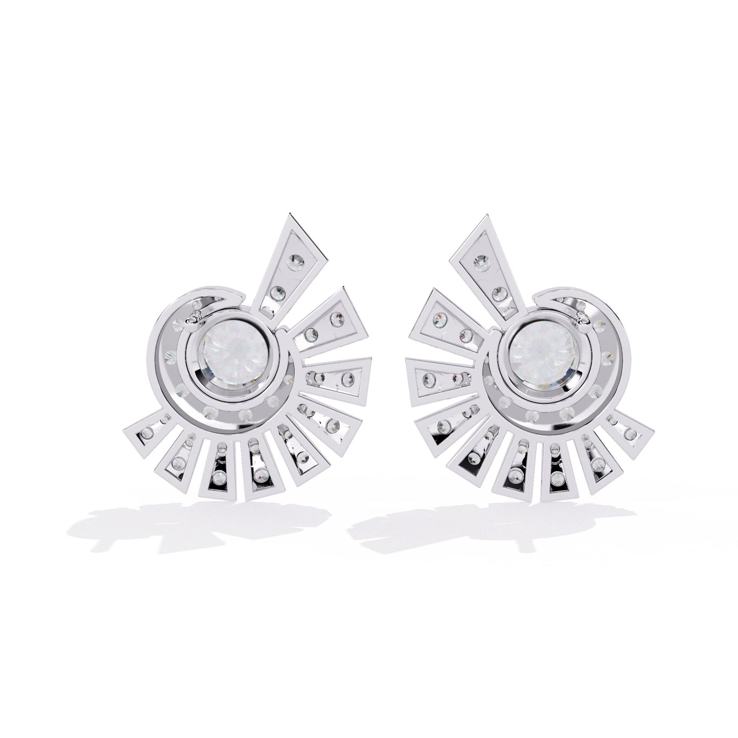 1.0ct Radiant Spiral Diamond Earrings with Fan Accents in White Gold