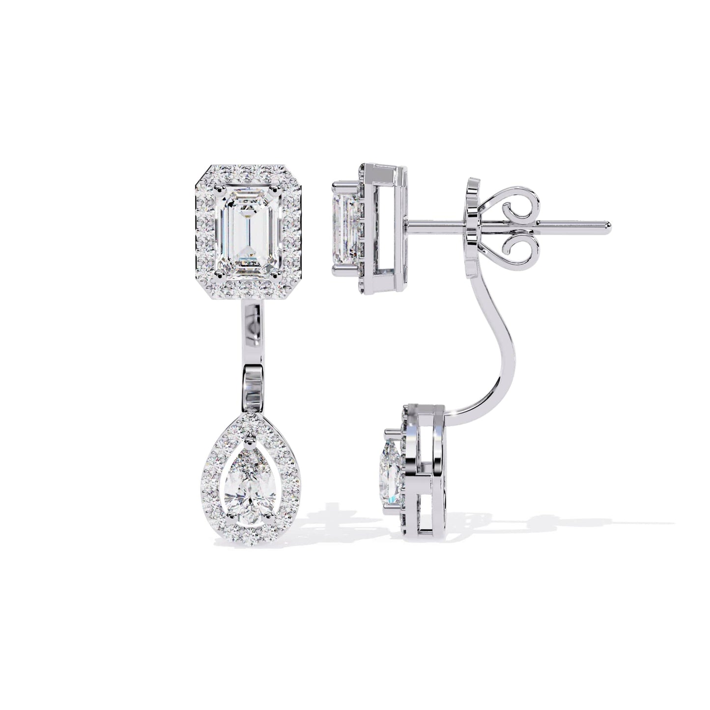 Emerald Cut and Pear Diamond Earrings