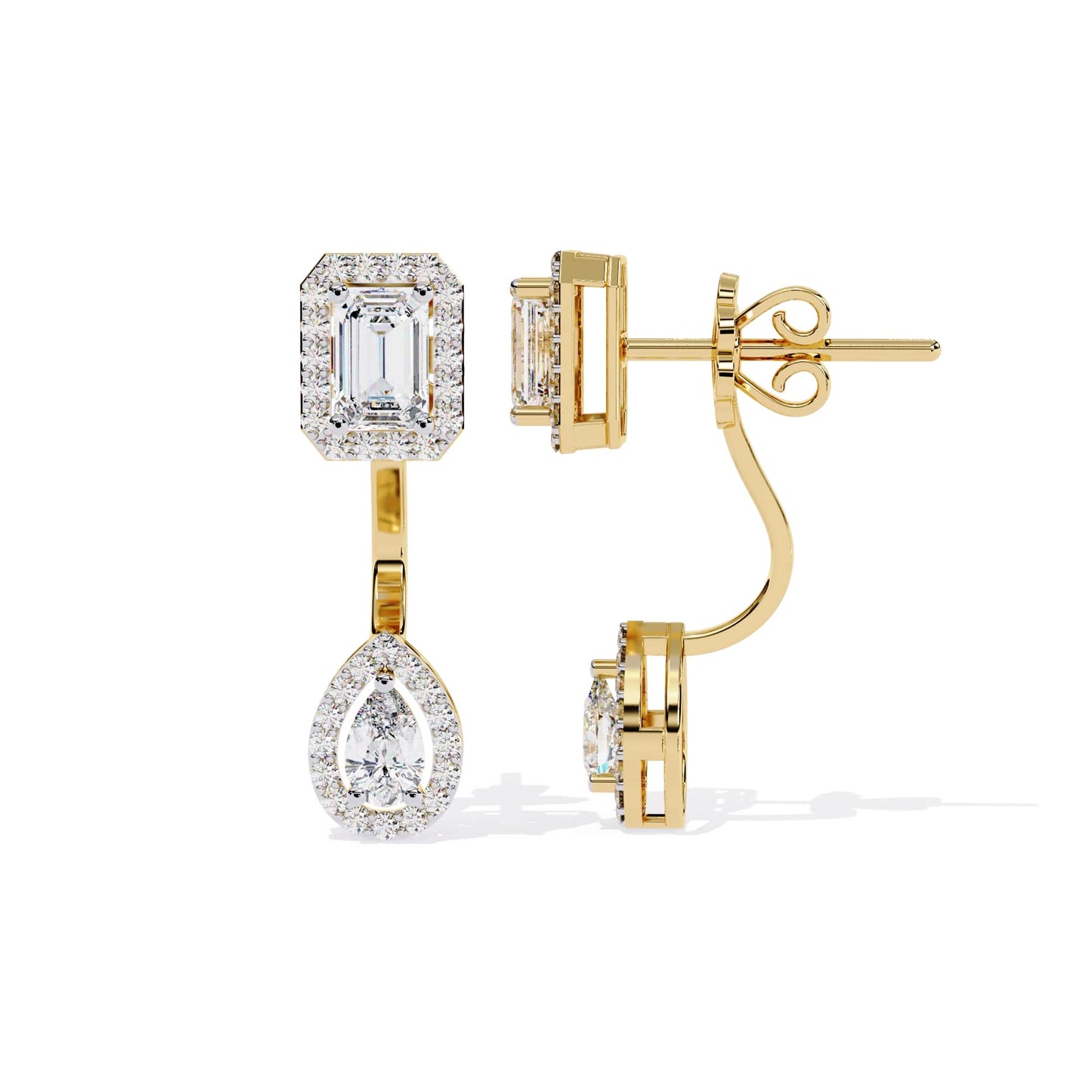 Emerald Cut and Pear Diamond Earrings