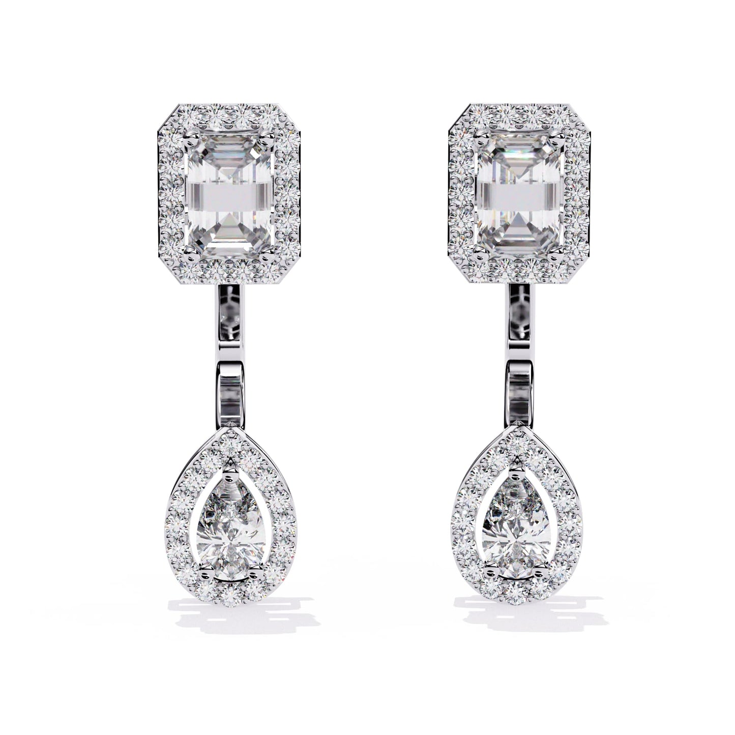 Emerald Cut and Pear Diamond Earrings