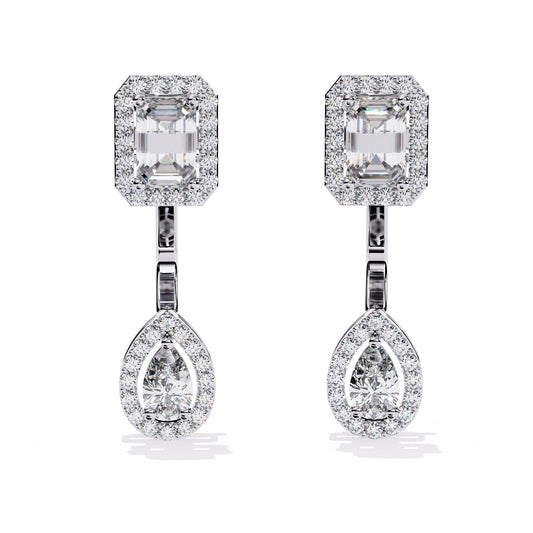 Emerald Cut and Pear Diamond Earrings