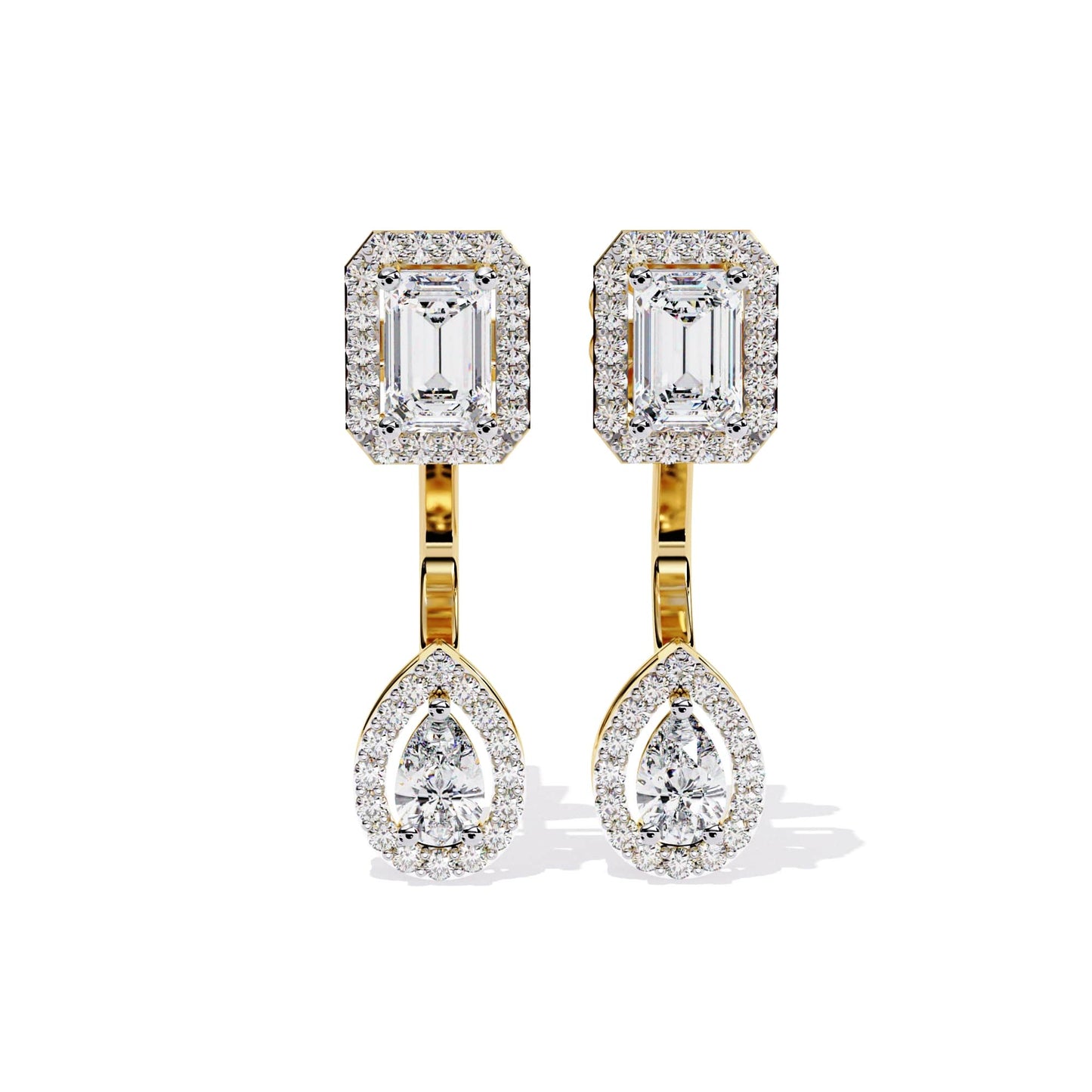 Emerald Cut and Pear Diamond Earrings