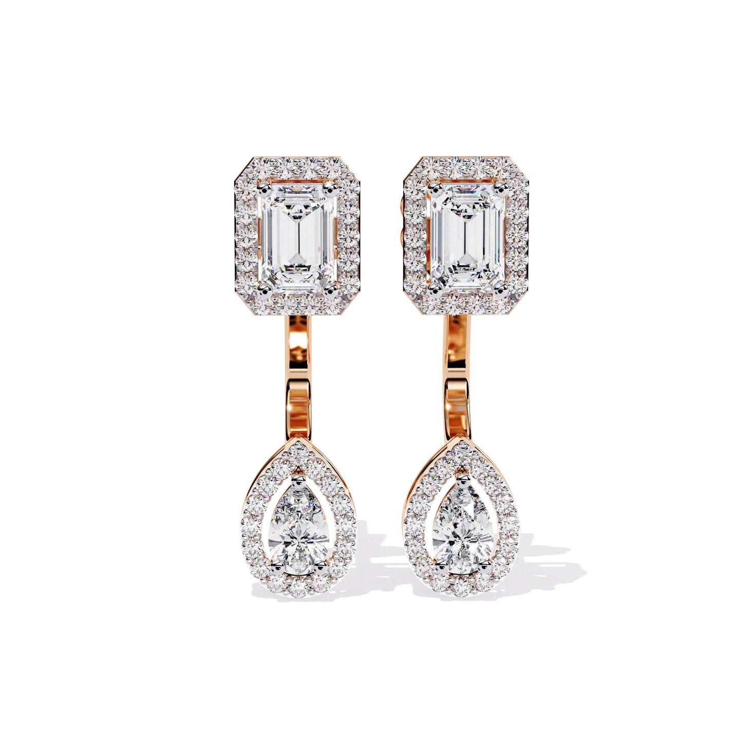 Emerald Cut and Pear Diamond Earrings