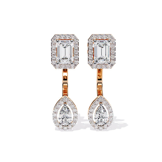 Emerald Cut and Pear Diamond Earrings