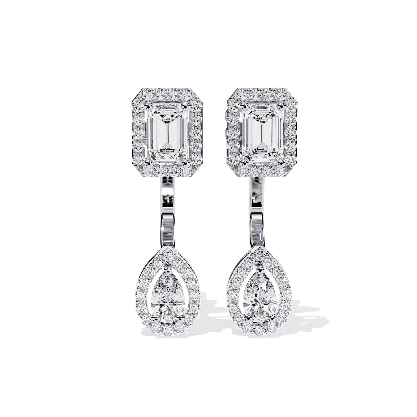 Emerald Cut and Pear Diamond Earrings