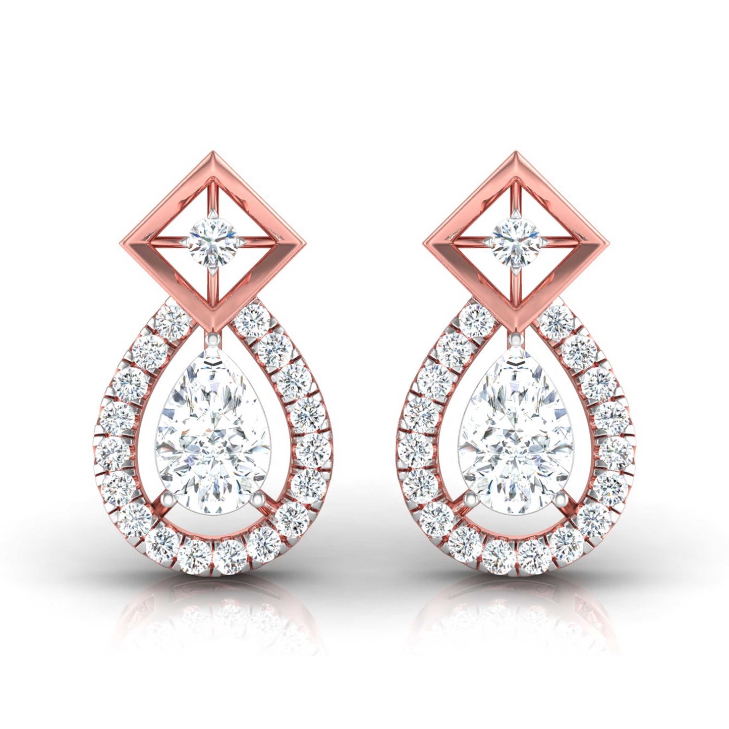 40 Pointers Solitaire Pear Diamond Teardrop Earring With Square Setting