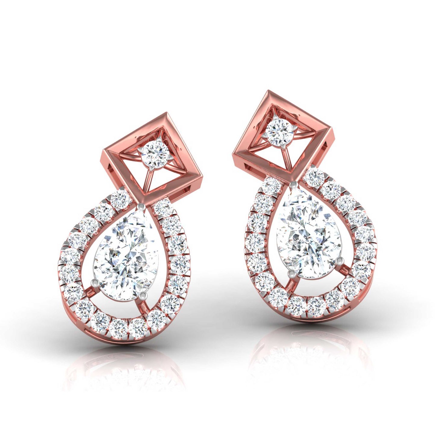 40 Pointers Solitaire Pear Diamond Teardrop Earring With Square Setting