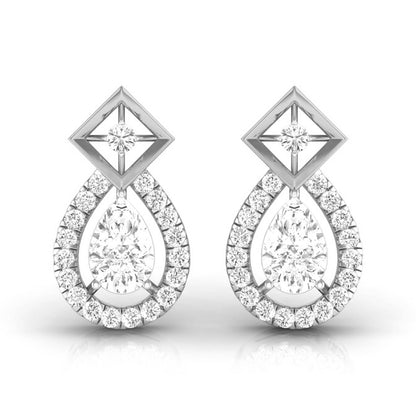 40 Pointers Solitaire Pear Diamond Teardrop Earring With Square Setting