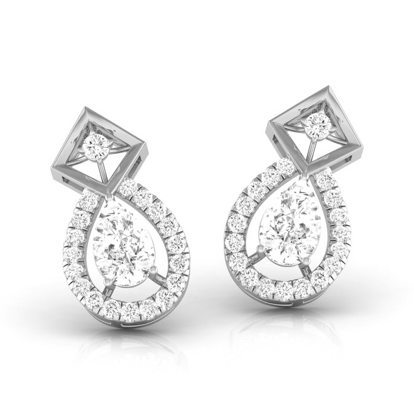 40 Pointers Solitaire Pear Diamond Teardrop Earring With Square Setting