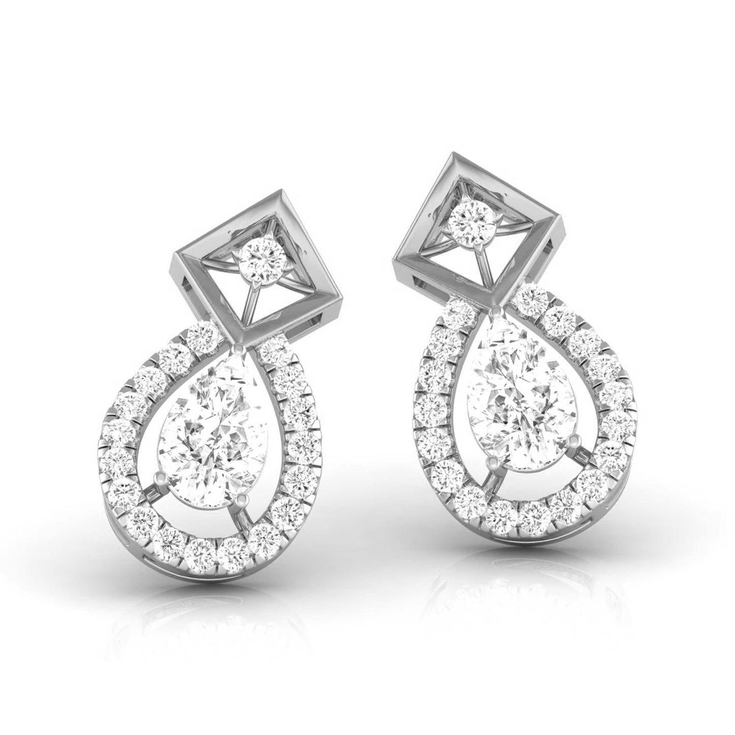 40 Pointers Solitaire Pear Diamond Teardrop Earring With Square Setting