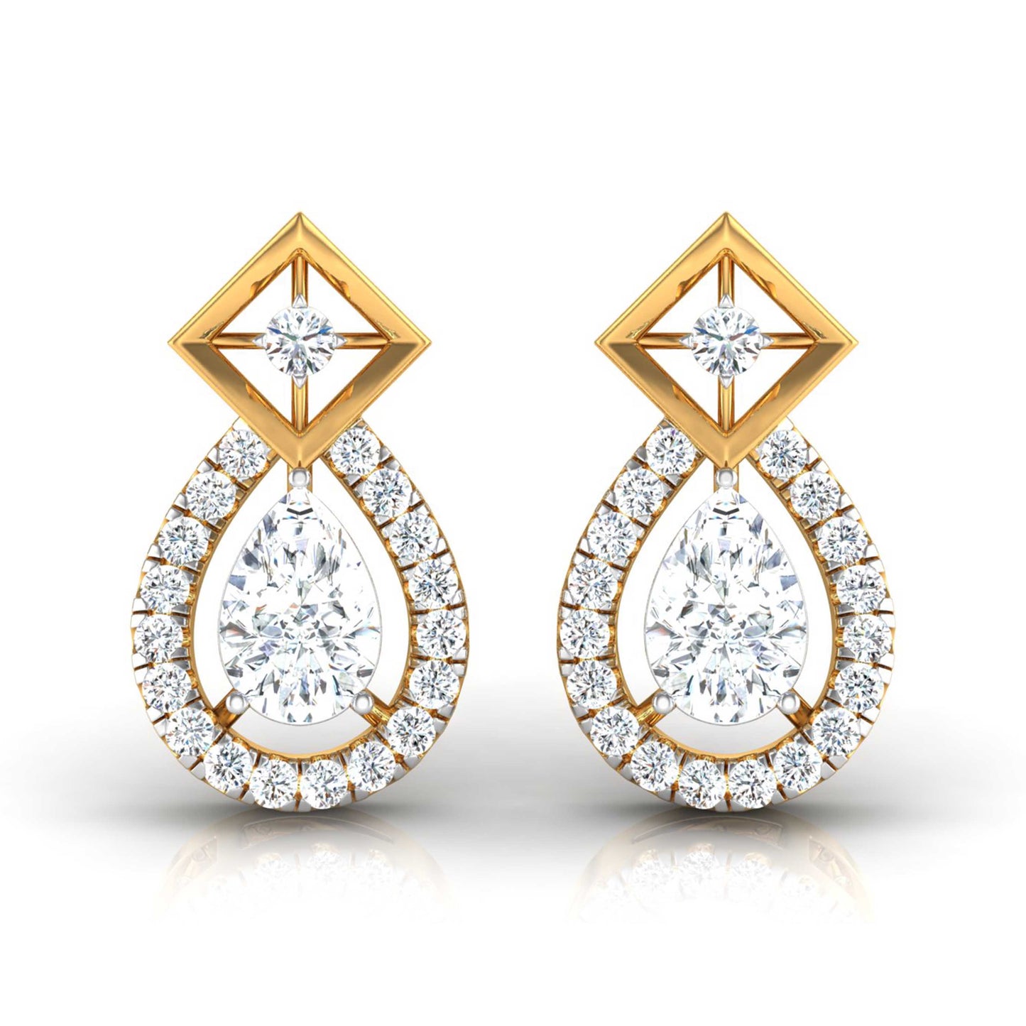 40 Pointers Solitaire Pear Diamond Teardrop Earring With Square Setting