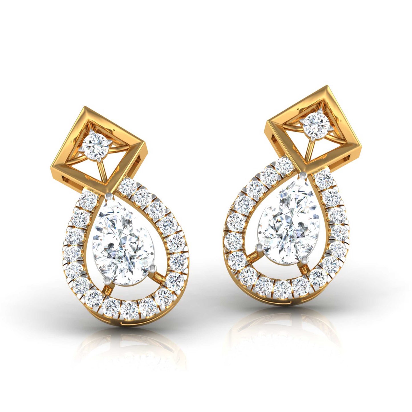 40 Pointers Solitaire Pear Diamond Teardrop Earring With Square Setting