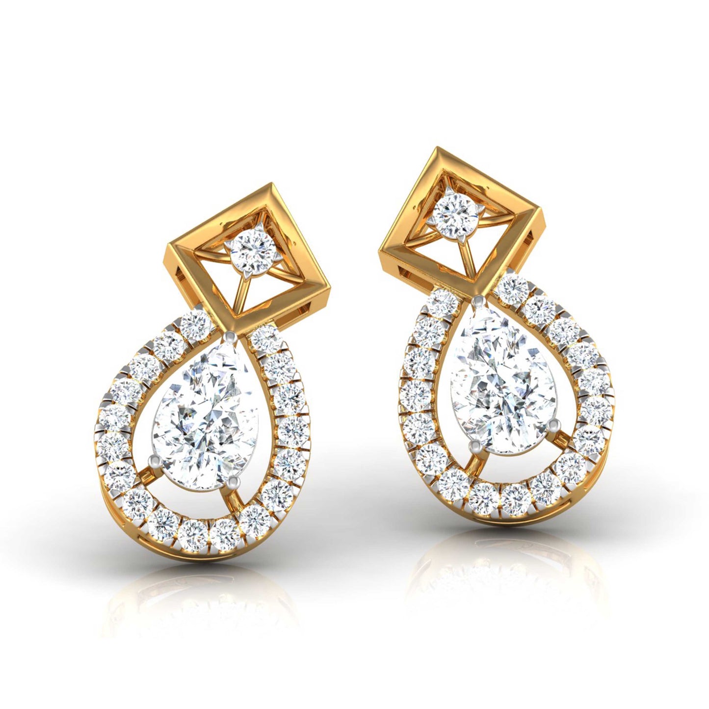 40 Pointers Solitaire Pear Diamond Teardrop Earring With Square Setting