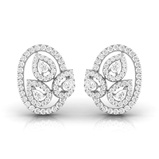 Pear & Round Diamond Leaf Stud Earrings