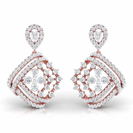 Pear & Round Cut Diamonds Encrusted Sides Drop Earring