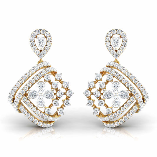 Pear & Round Cut Diamonds Encrusted Sides Drop Earring