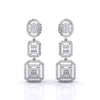 Baguette And Round Cut Zirconia Halo Cluster Dangle Earrings With Screw Back