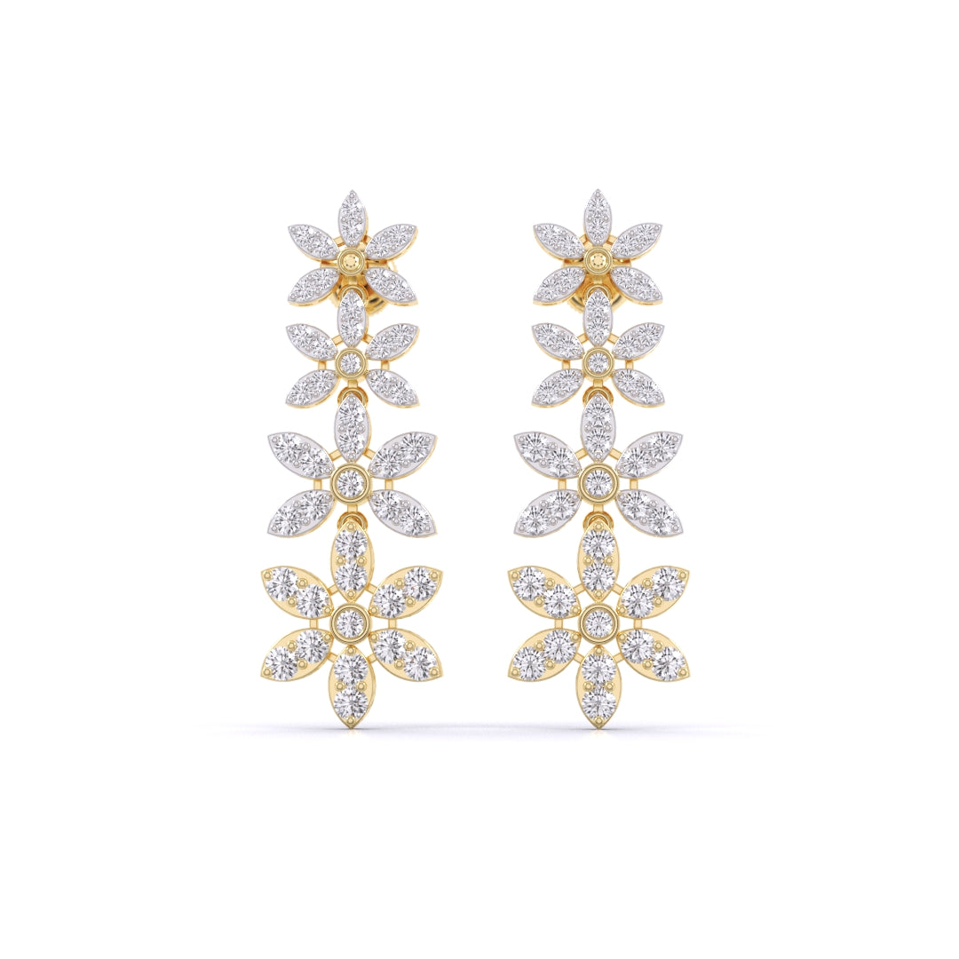 Yellow Gold Tower De Flora Diamond Dangler