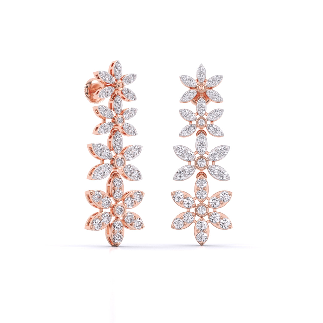 Yellow Gold Tower De Flora Diamond Dangler