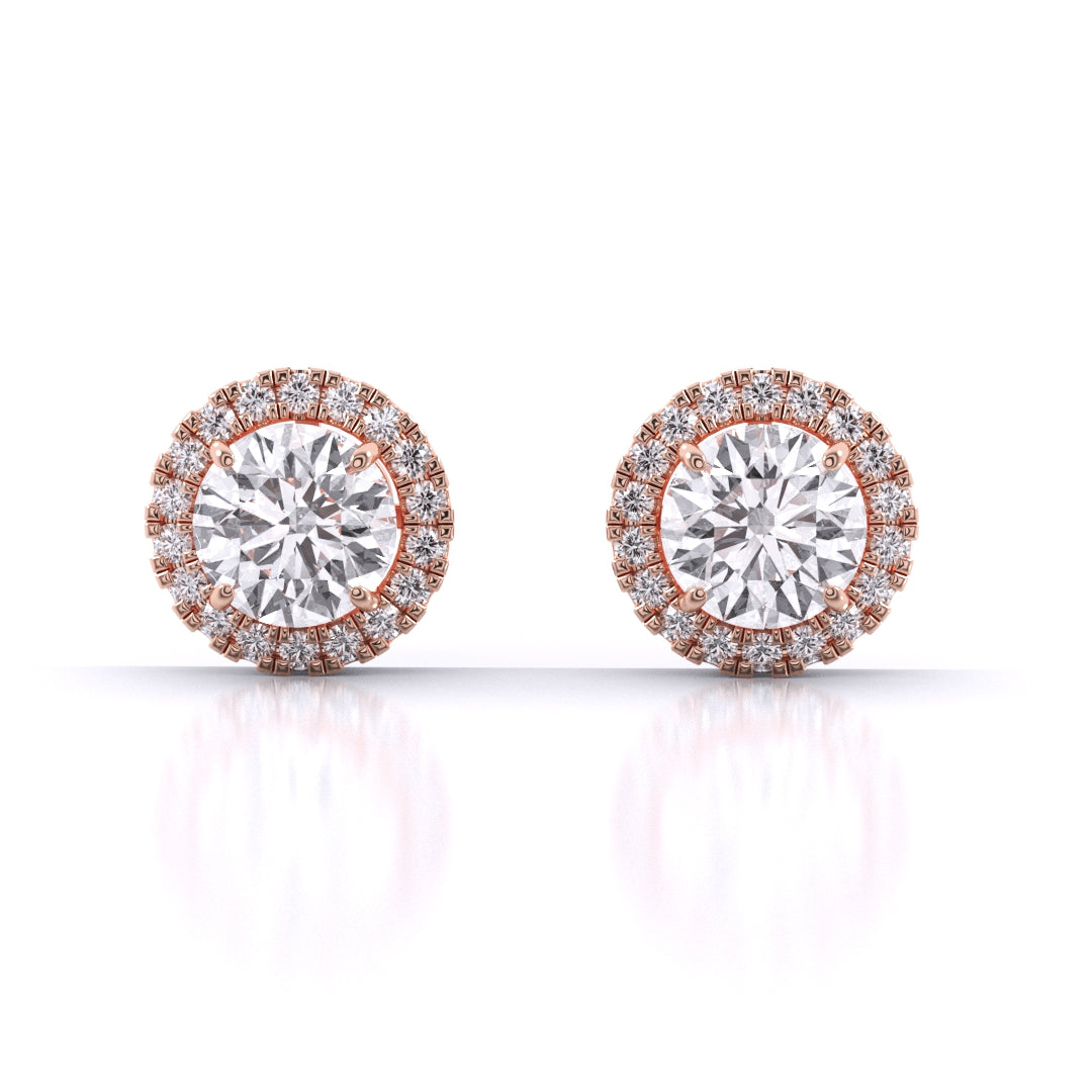 Round Brilliant Cut Diamond Halo Earrings