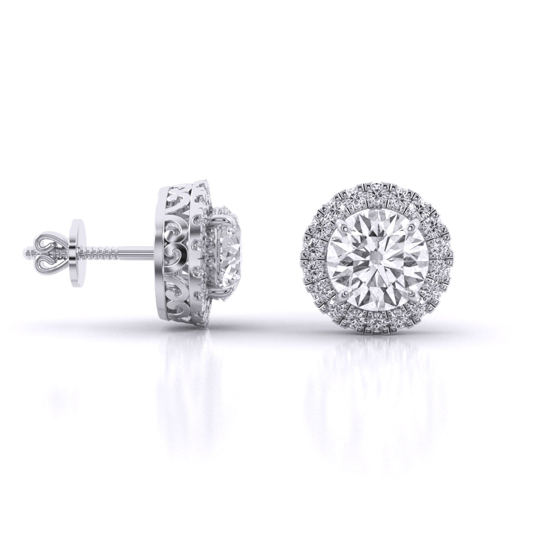 Round Brilliant Cut Diamond Halo Earrings