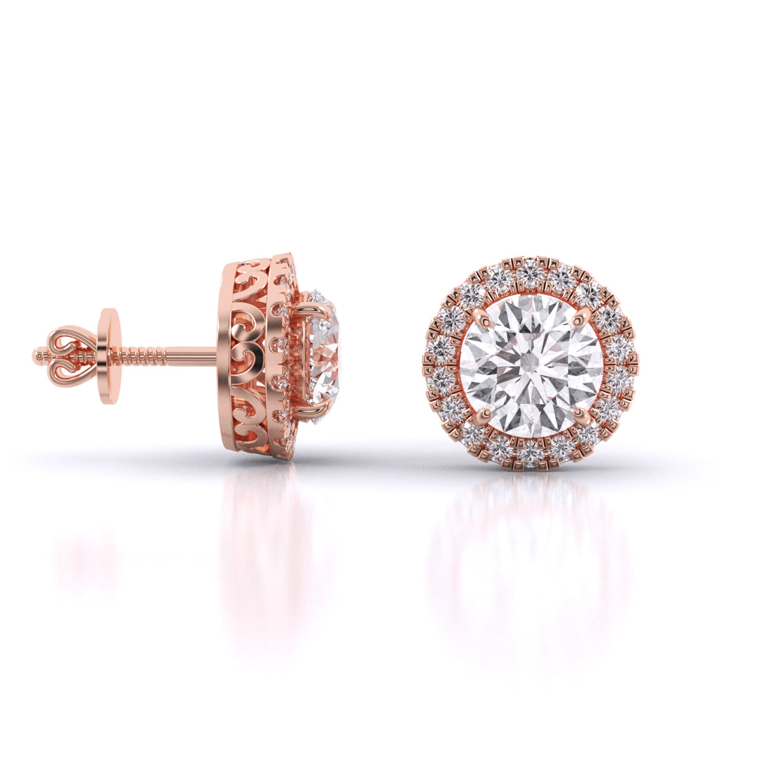 Round Brilliant Cut Diamond Halo Earrings