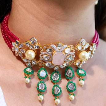 Elegant Polki Diamond & Pearl Drop Necklace Best lab grown diamond jewellery brand