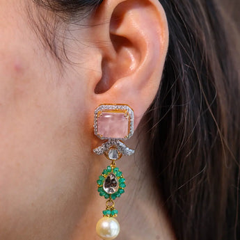 Emerald Pearl Polki Diamond Earrings Best lab grown diamond jewellery brand