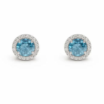 Topaz and Diamond Halo Solitaire Stud Earrings