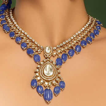 Buy Elegant Blue Stone Polki Dangler Earrings Ivana Jewels Best lab grown diamond jewellery brand