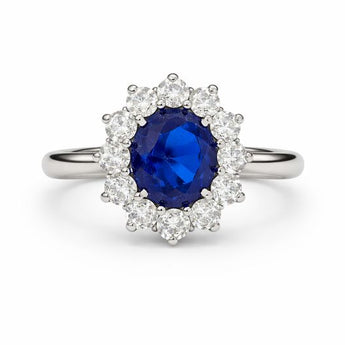 Oval Blue Sapphire Ring with Diamond Halo