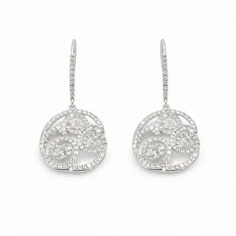 Art Deco Style Swirl Filigree Diamond Drop Earrings in Sterling Silver/White Gold