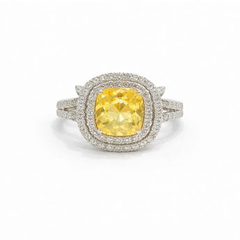 Cushion Cut 1.42 Carat Yellow Diamond Halo Ring in White Gold