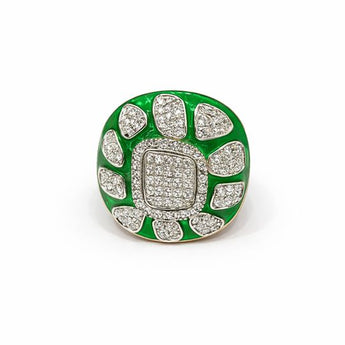 Green Enamel Diamond Statement Ring in White Gold