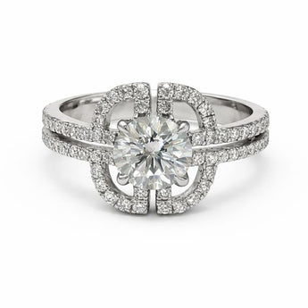1.06 Carat Round Diamond Halo Engagement Ring in White Gold