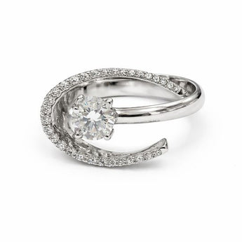 Elegant Round Diamond Swirl Ring with Pavé Accents