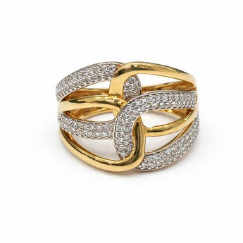 Elegant Diamond Statement Ring in Yellow Gold with Pavé Detailing