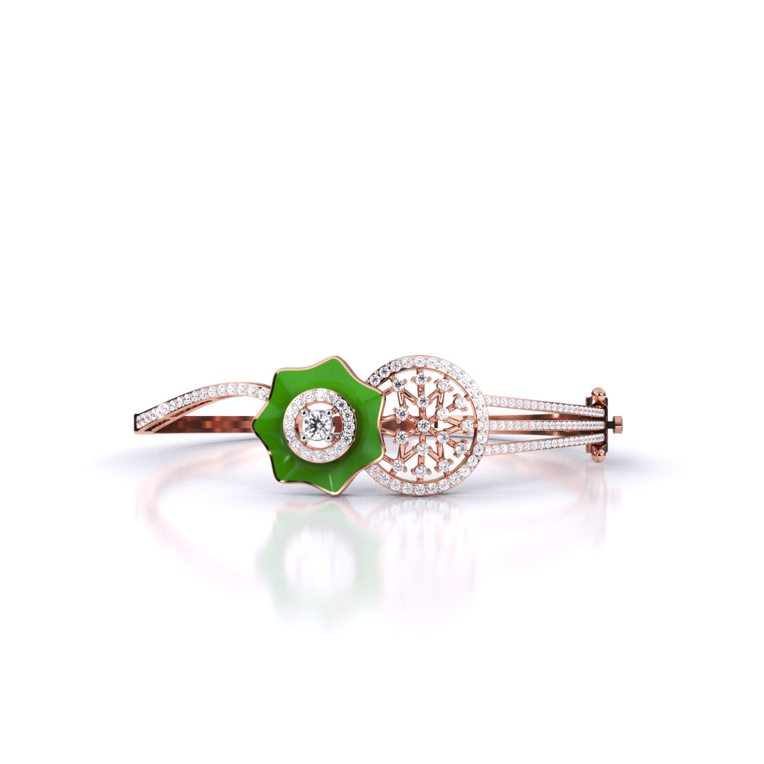 Enticing Green Enamel and Diamond Bracelet