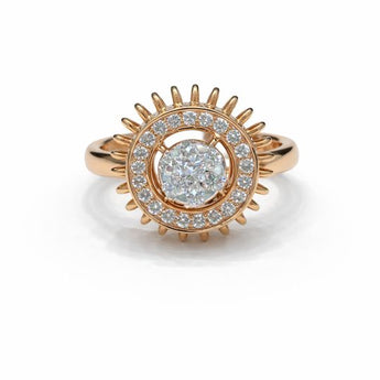 Elegant Yellow Gold Openwork Ring with Round and Marquise Diamonds