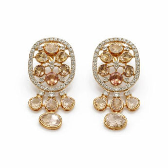 Polki Diamond Drop Earrings with Gold & Diamond Halo